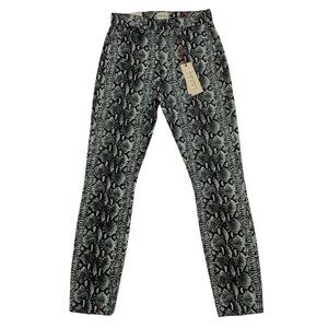 Alice + Olivia Good High Rise Skinny Jean 24 Black Snake Print Zip Fly Biker